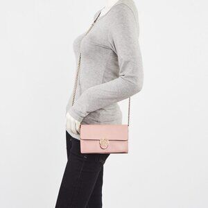 Gucci Pink Pebbled Leather Interlocking G Wallet on Chain Clutch Bag